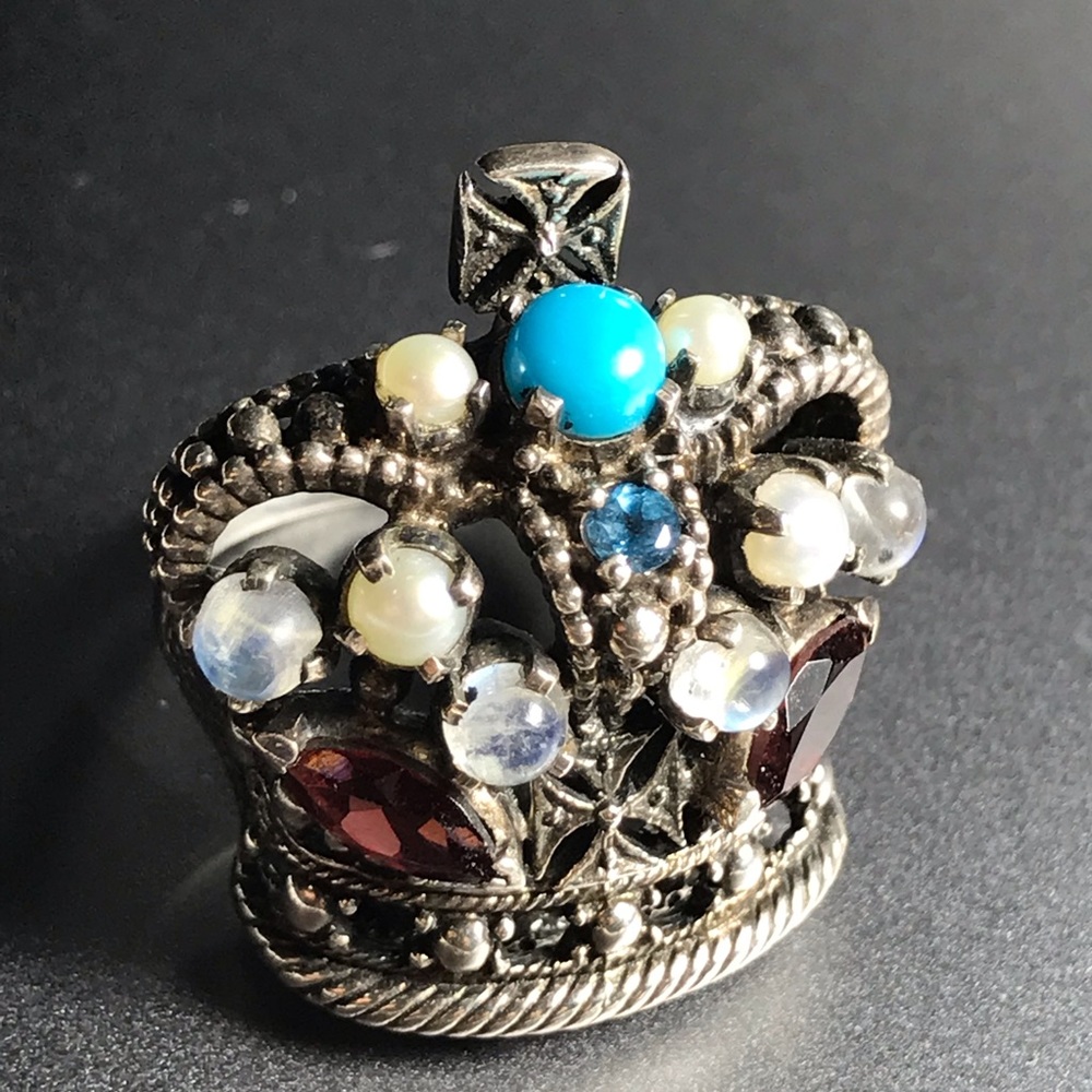 IMPERIAL CROWN MULTISTONES STERLING SILVER RING - Picture 6 of 8